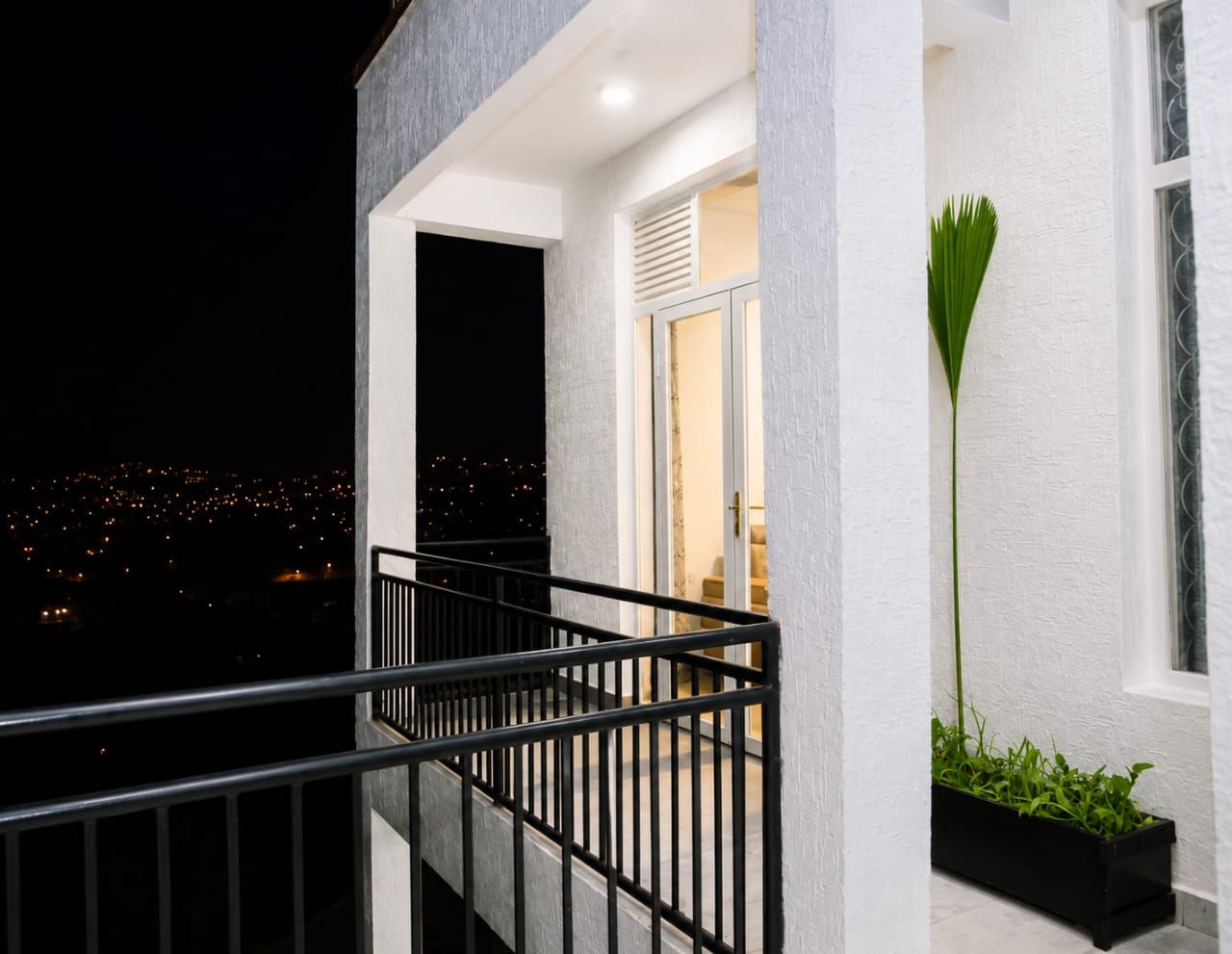 City view from balcony at night